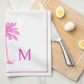 Monogramm PInk und White Palm Palmetto Tree Geschirrtuch (Viertel Falte)