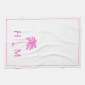 Monogramm PInk und White Palm Palmetto Tree Geschirrtuch (Horizontal)