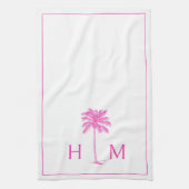 Monogramm PInk und White Palm Palmetto Tree Geschirrtuch (Vertikal)