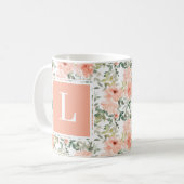 Monogramm Pink Vintag Floral Rose Kaffeetasse (Vorderseite Links)