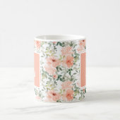 Monogramm Pink Vintag Floral Rose Kaffeetasse (Mittel)