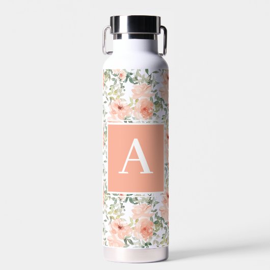 Monogramm Pink Vintag Floral Rose Trinkflasche (Vorne)