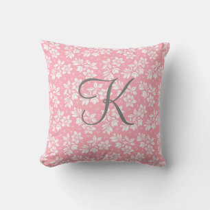 Monogramm Pink Weiß Grau Floral Botanisch Kissen