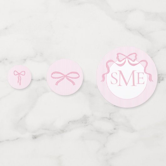 Monogramm Pink & White Bow, Babydusche Konfetti (Vorderseiten)