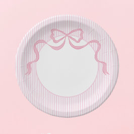 Monogramm Pink & White Bow, Babydusche Pappteller