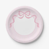Monogramm Pink & White Bow, Babydusche Pappteller (Vorderseite)