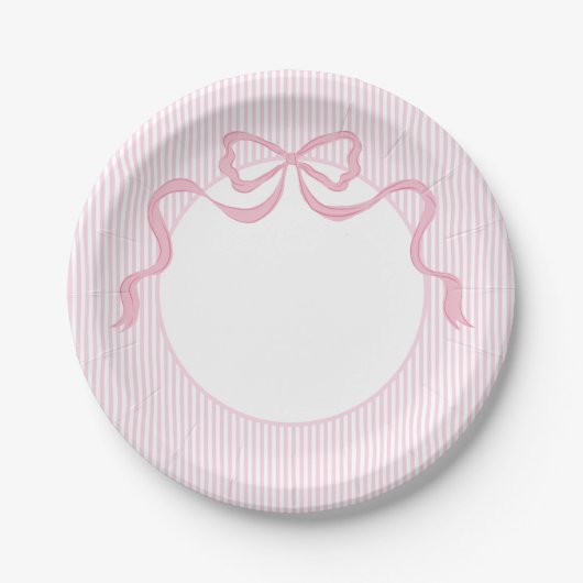 Monogramm Pink & White Bow, Babydusche Pappteller (Vorderseite)