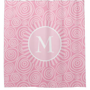 Monogramm Pink White Spirals - Personalisiert Duschvorhang