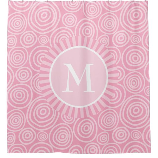 Monogramm Pink White Spirals - Personalisiert Duschvorhang (Vorderseite)