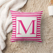 Monogramm Pink White Stripes Muster farbenfroh Kissen (Decke)
