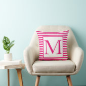 Monogramm Pink White Stripes Muster farbenfroh Kissen (Stuhl )