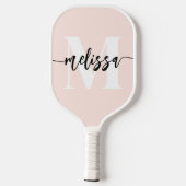 Monogramm Pinselkalligrafie Rosa Pickleball Schläger (Rückseite)