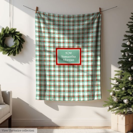 Monogramm Plaid-Decke Rot Grün Weihnachts Chic Fleecedecke