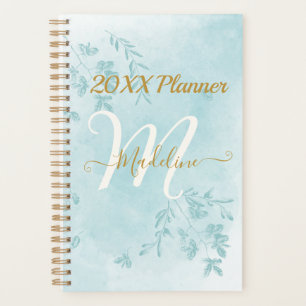 Monogramm-Planer für Aquarellblau-Blätter Planer