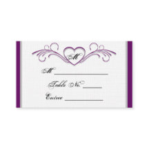 Monogramm-Platzkarte für lila und Silberherz