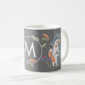 Monogramm Podenco Dog und Galgo Cartoon Grau Kaffeetasse (VorderseiteRechts)