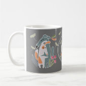 Monogramm Podenco Dog und Galgo Cartoon Grau Kaffeetasse (Links)