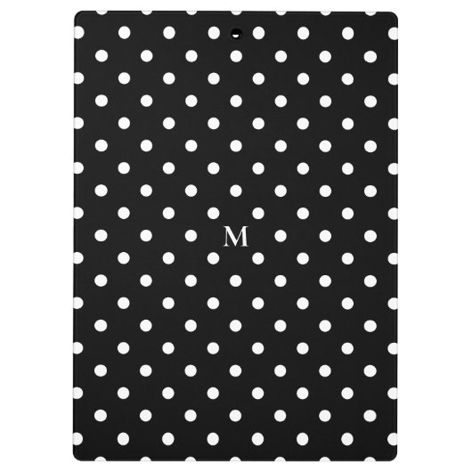 Monogramm-Polka-Punkte Schwarz-weiß Klemmbrett (Rückseite)