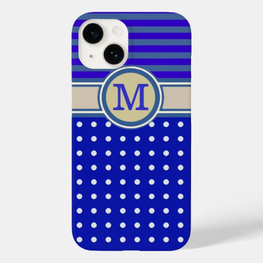 Monogramm, Polka-Punkte und Streifen Case-Mate iPhone Hülle (Rückseite)