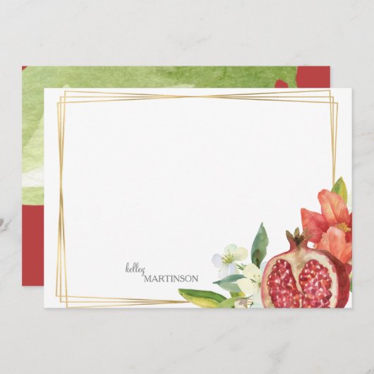 Monogramm Pomegranat Foliation Dankeskarte (Vorne/Hinten)