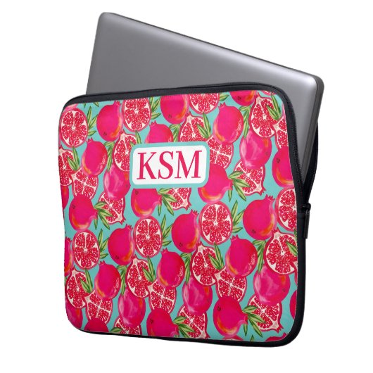 Monogramm Pomegranat Laptopschutzhülle (Vorderseite Links)