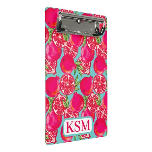 Monogramm Pomegranat Mini Klemmbrett (Schrägansicht)