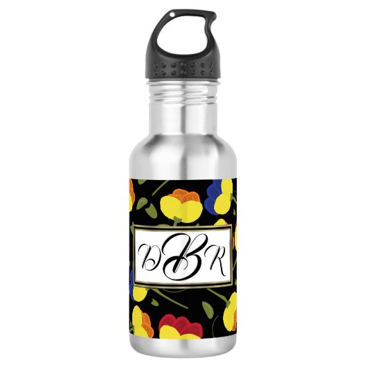 Monogramm Poppy-Blume Edelstahlflasche (Vorderseite)