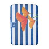 Monogramm Poppy Chic Blue Streifen Badematte (Vorderseite Vertikal)