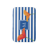 Monogramm Poppy Chic Blue Streifen Badematte (Vorderseite Vertikal)