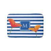 Monogramm Poppy Chic Blue Streifen Badematte (Vorderseite)