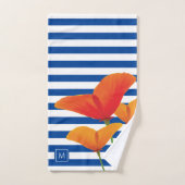 Monogramm Poppy Chic Blue Streifen Badhandtuch Set (Handtuch)