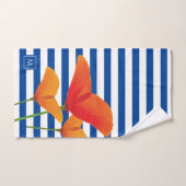 Monogramm Poppy Chic Blue Streifen Badhandtuch Set (Handtuch)