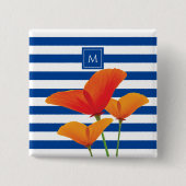 Monogramm Poppy Chic Blue Streifen Button (Vorderseite)