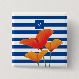 Monogramm Poppy Chic Blue Streifen Button