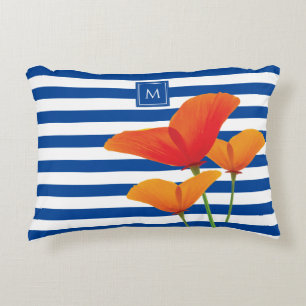Monogramm Poppy Chic Blue Streifen Dekokissen