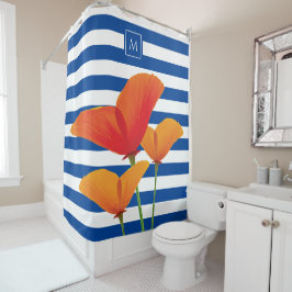 Monogramm Poppy Chic Blue Streifen Duschvorhang
