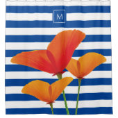 Monogramm Poppy Chic Blue Streifen Duschvorhang (Vorderseite)