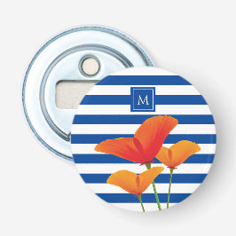 Monogramm Poppy Chic Blue Streifen Flaschenöffner