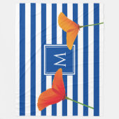 Monogramm Poppy Chic Blue Streifen Fleecedecke (Vorderseite)