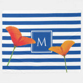 Monogramm Poppy Chic Blue Streifen Fleecedecke (Vorderseite (Horizontal))