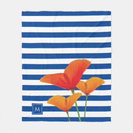 Monogramm Poppy Chic Blue Streifen Fleecedecke