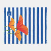 Monogramm Poppy Chic Blue Streifen Fleecedecke (Vorderseite (Horizontal))