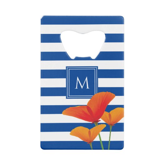 Monogramm Poppy Chic Blue Streifen Geldbeutel Flaschenöffner (Vorderseite)
