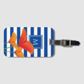 Monogramm Poppy Chic Blue Streifen Gepäckanhänger (Vorderseite (Horizontal))