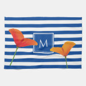 Monogramm Poppy Chic Blue Streifen Geschirrtuch (Horizontal)