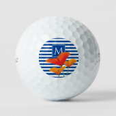 Monogramm Poppy Chic Blue Streifen Golfball (Vorderseite)