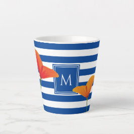 Monogramm Poppy Chic Blue Streifen Milchtasse