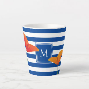Monogramm Poppy Chic Blue Streifen Milchtasse