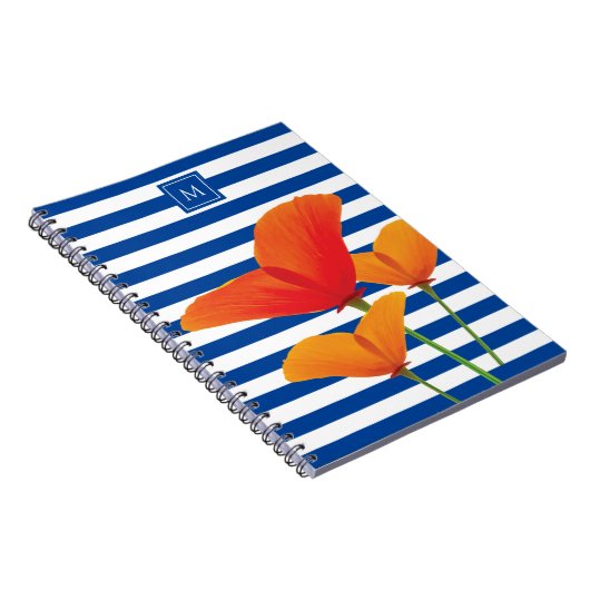 Monogramm Poppy Chic Blue Streifen Notizblock (Rechte Seite)