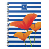 Monogramm Poppy Chic Blue Streifen Notizblock (Vorderseite)